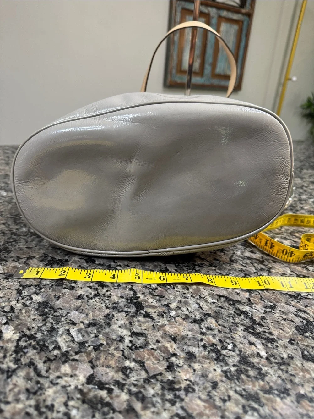 Michael Kors Light Gray Patent Tote with Beige Straps